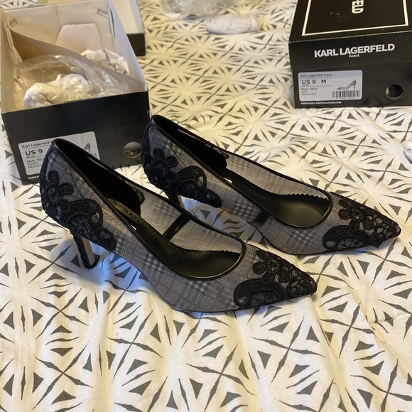Karl Lagerfeld Black Mesh/Lace Heels - Picture 2 of 9